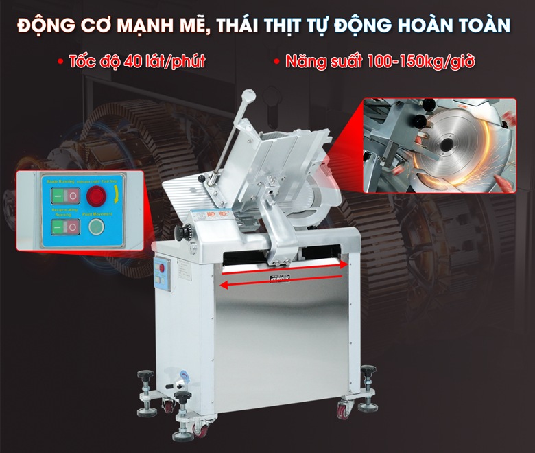Thái thịt tự động hoàn toàn, năng suất 100-150kg/giờ