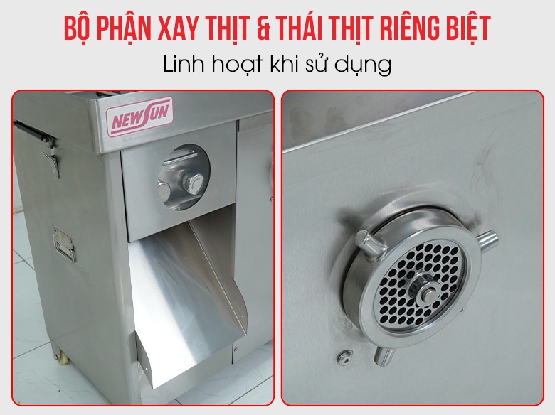 2 bộ phận xay đùn và thái thịt riêng biệt, linh hoạt sử dụng 2 bộ phận xay đùn và thái thịt riêng biệt, linh hoạt sử dụng