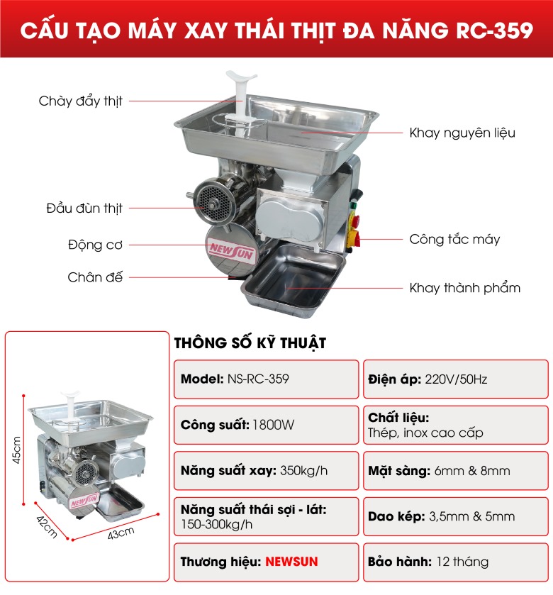 Cấu tạo máy xay thái thịt RC-359 Cấu tạo máy xay thái thịt RC-359