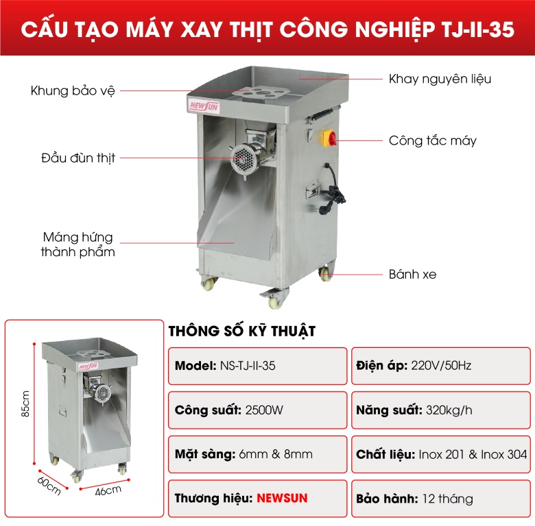 Cấu tạo máy xay thịt công nghiệp TJ-II-35
