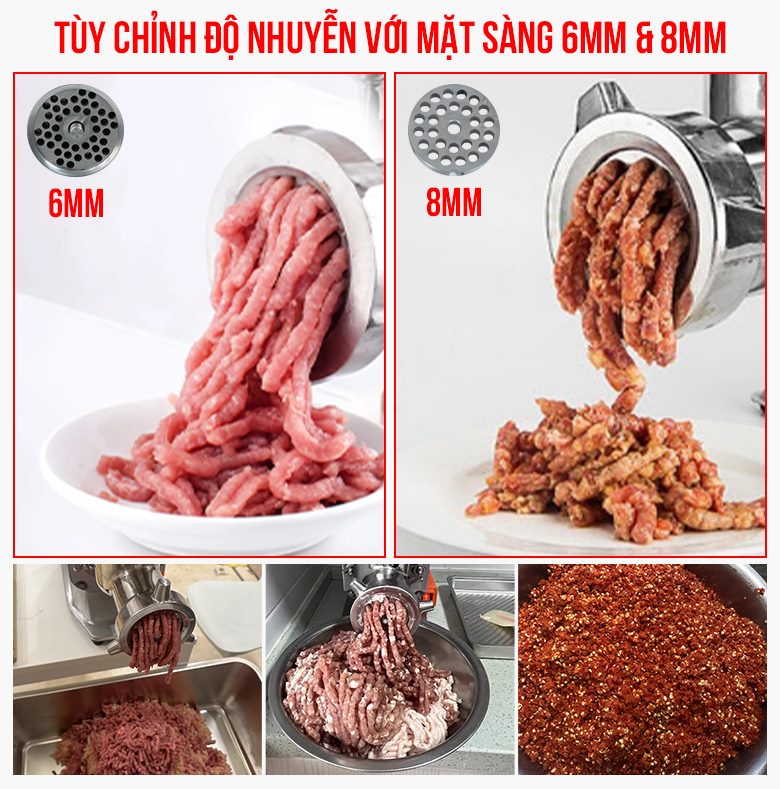 Máy xay thịt công nghiệp TJ-II-35 trang bị sẵn 2 mặt sàng 6mm và 8mm