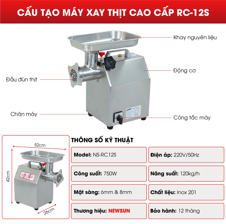 Cấu tạo máy xay thịt cao cấp RC-12S