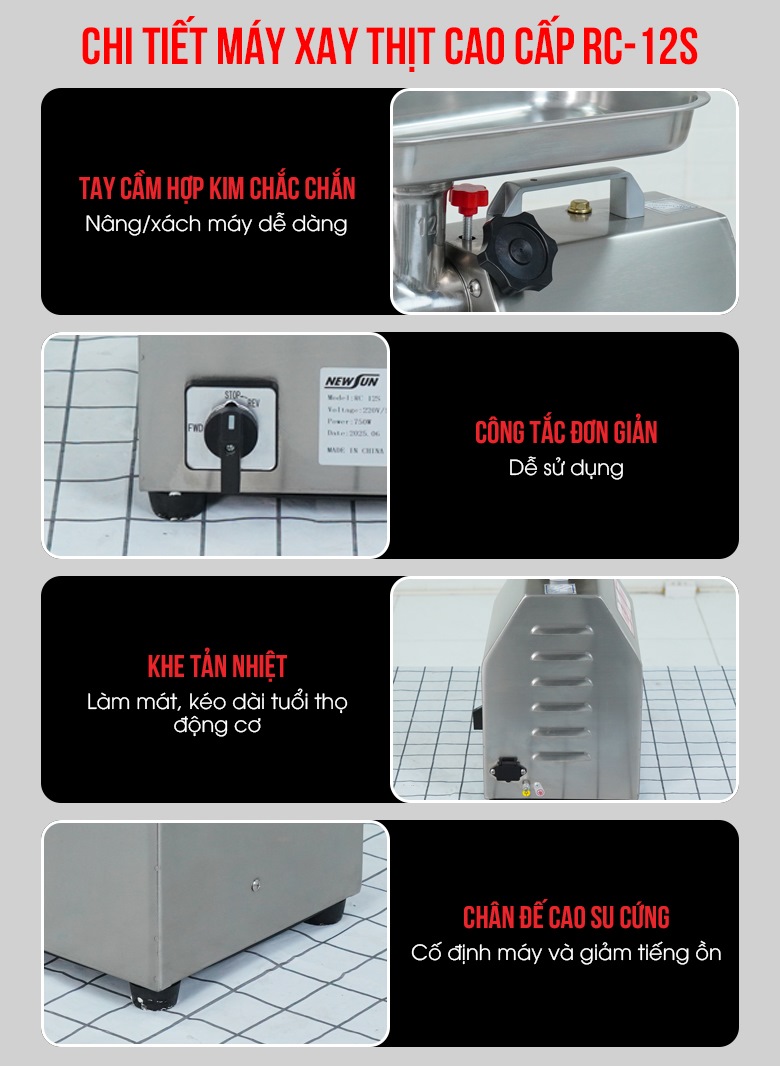Các chi tiết khác của máy xay đùn thịt RC-12S cao cấp