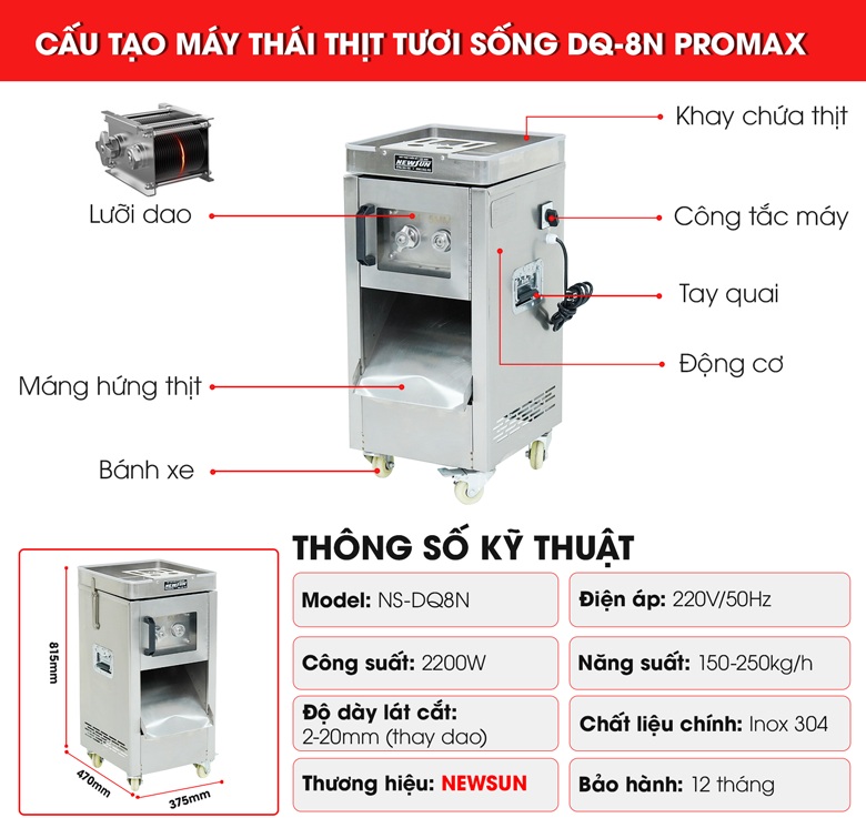 Cấu tạo máy thái thịt tươi sống DQ-8N Promax Cấu tạo máy thái thịt tươi sống DQ-8N Promax