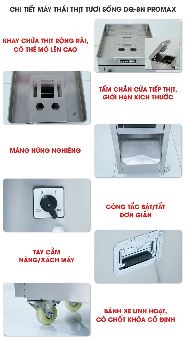 Các chi tiết của máy thái thịt tươi sống DQ-8N Promax Các chi tiết của máy thái thịt tươi sống DQ-8N Promax