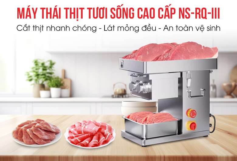 Máy thái thịt tươi sống RQ-III dao kép dùng trong bếp ăn chuyên nghiệp