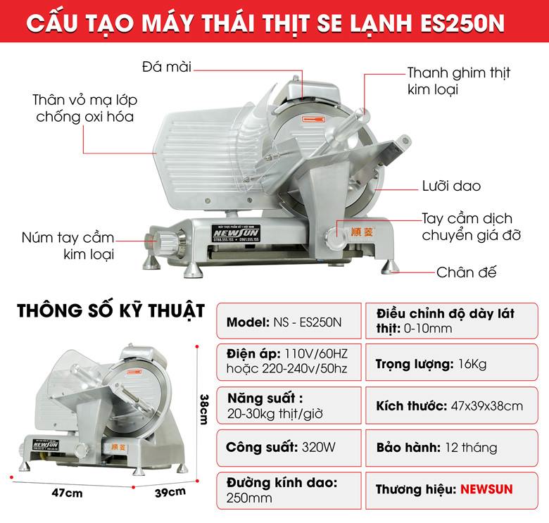 Thiết kế và các bộ phận chính của máy thái thịt ES250N.