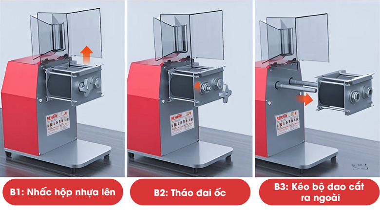 Máy thái thịt tươi sống DQ-90 Hướng dẫn tháo bộ dao vệ sinh máy thái thịt tươi sống DQ90