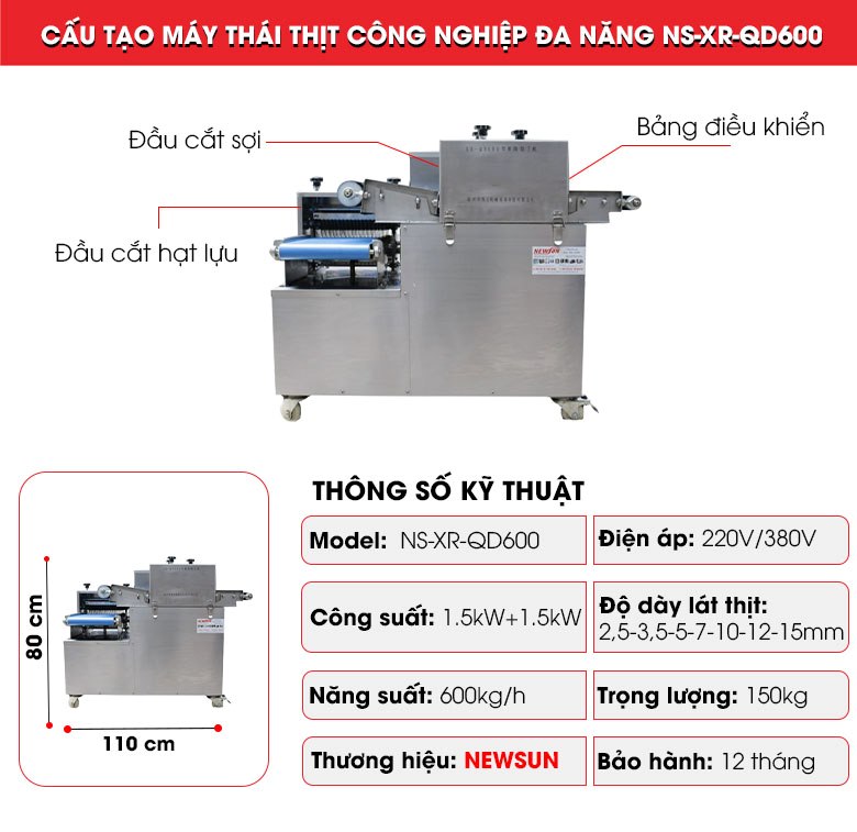 Máy thái thịt công nghiệp NS-XR-QD600 Cấu tạo máy thái thịt công nghiệp NS-XR-QD600