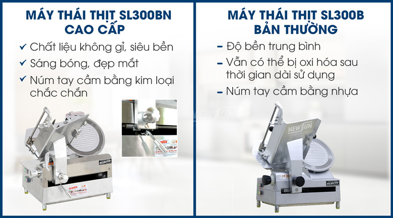 Máy thái thịt se lạnh SL300BN bản cao cấp Bảng so sánh chi tiết dòng máy SL300B bản thường và SL300BN bản cao cấp