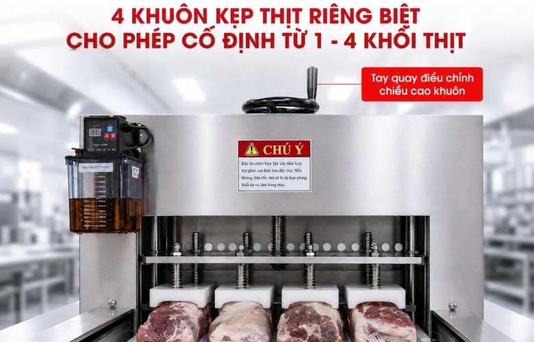 Máy cắt thịt đông lạnh cao cấp CNC-4DT/ROLLS Thiết kế 4 khuôn ép thịt cố định cắt cùng lúc 1 đến 4 khối thịt